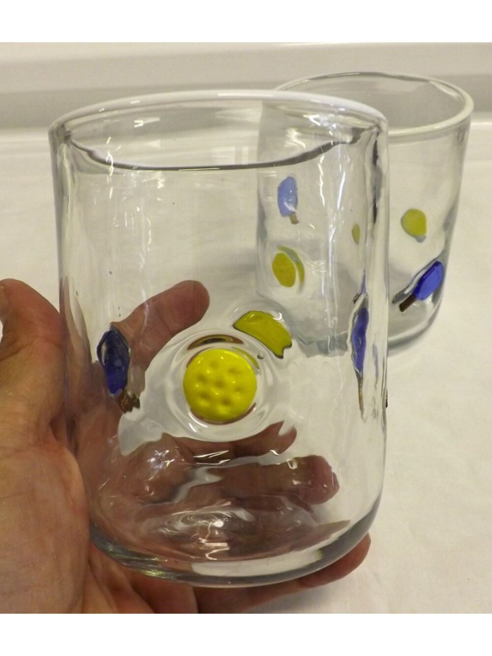 Anthropologie Pickleball Icon Juice 2 Glasses Handmade Glass Raised Paddle Ball - Picture 5 of 9